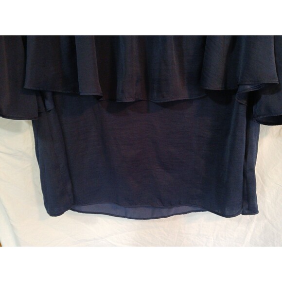 Jennifer Lopez Sheer-Ruffle Blouse -lined-3/4 Sleeve-Navy Blue-W/Large-Pullover - Picture 4 of 16